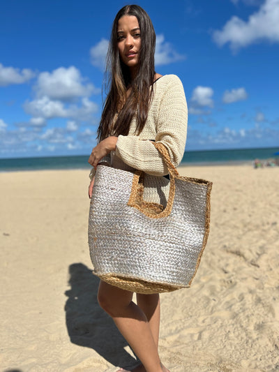 SILVER STRAW TOTE