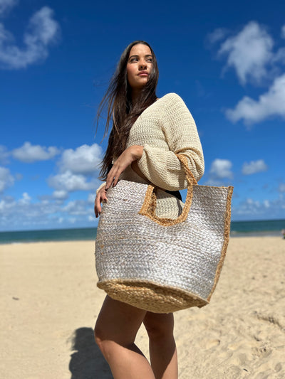SILVER STRAW TOTE