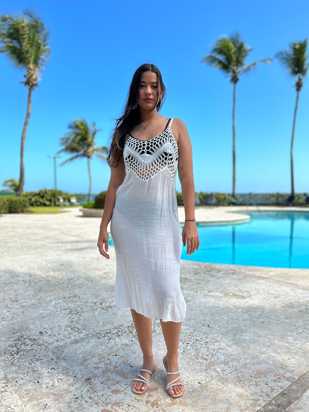 Crochet Top Midi Dress ONE SIZE / Black
