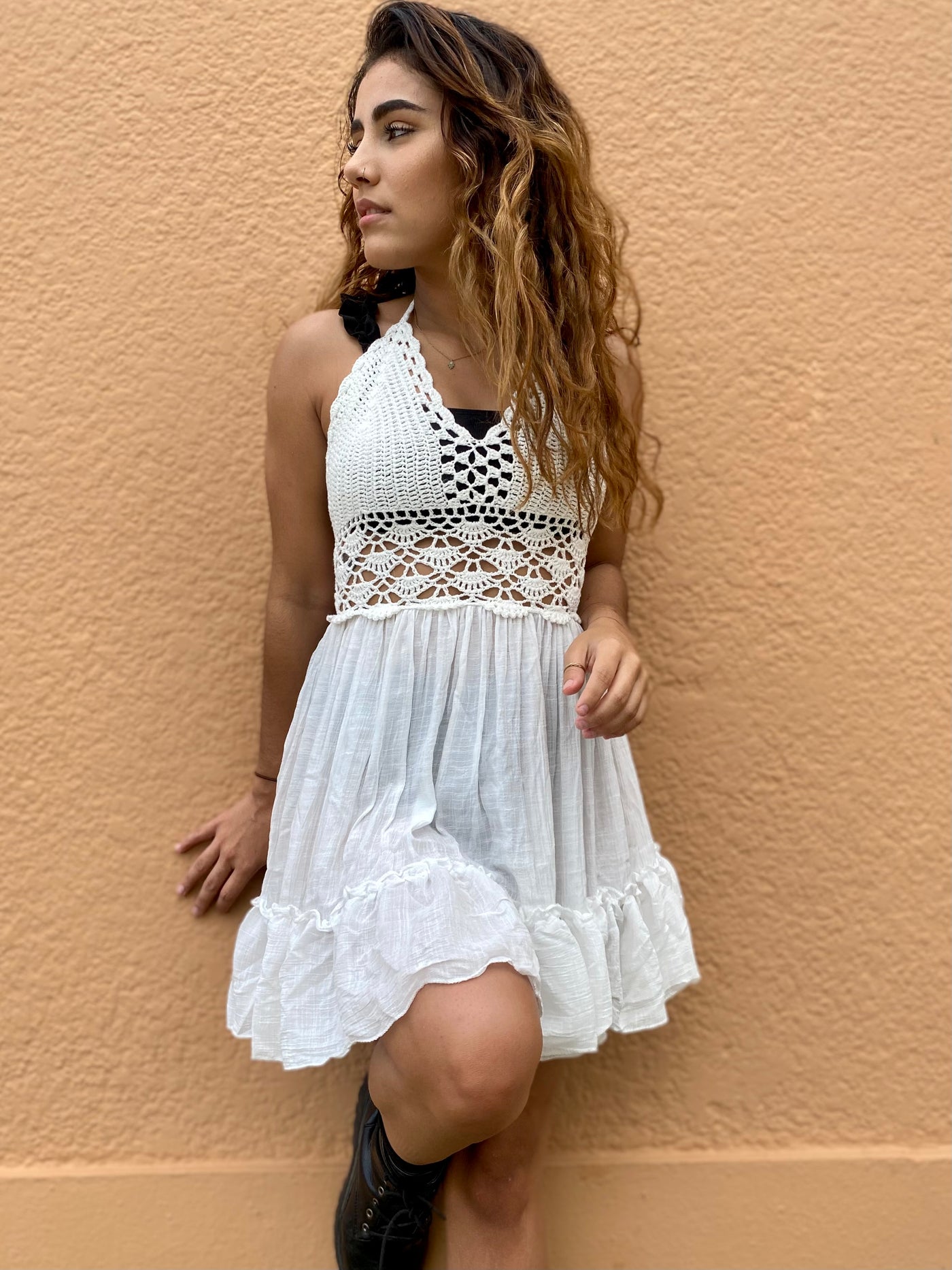 LACE HALTER DRESS